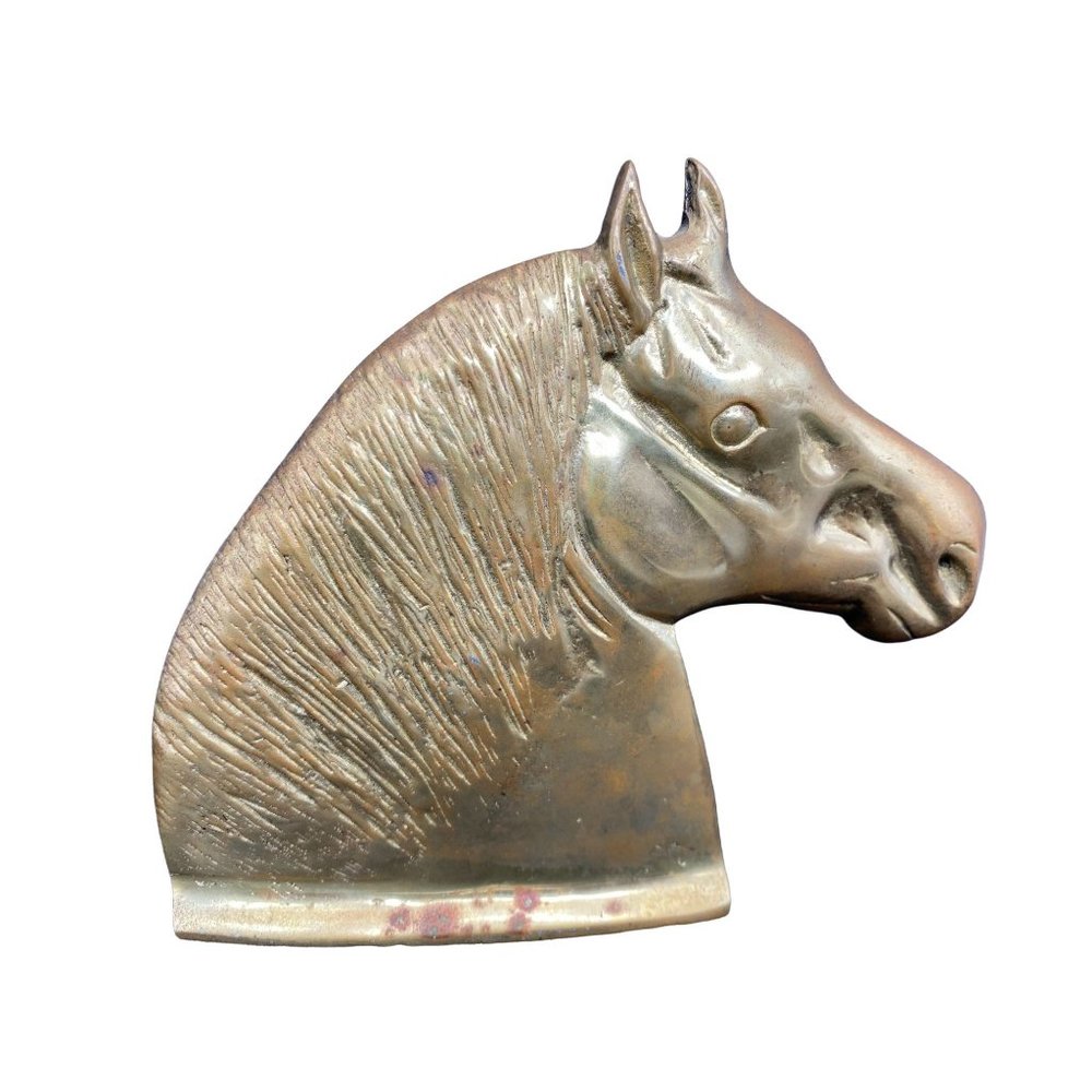 Vintage Virginia Metalcrafters Percheron Brass Equine Head Bookend Single 1